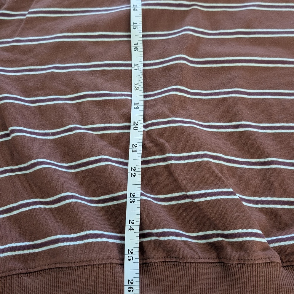 PARKE Striped Mockneck Pullover Women L/XL Mocha Brown Tonal Stripe Cotton NWT - Picture 8 of 13